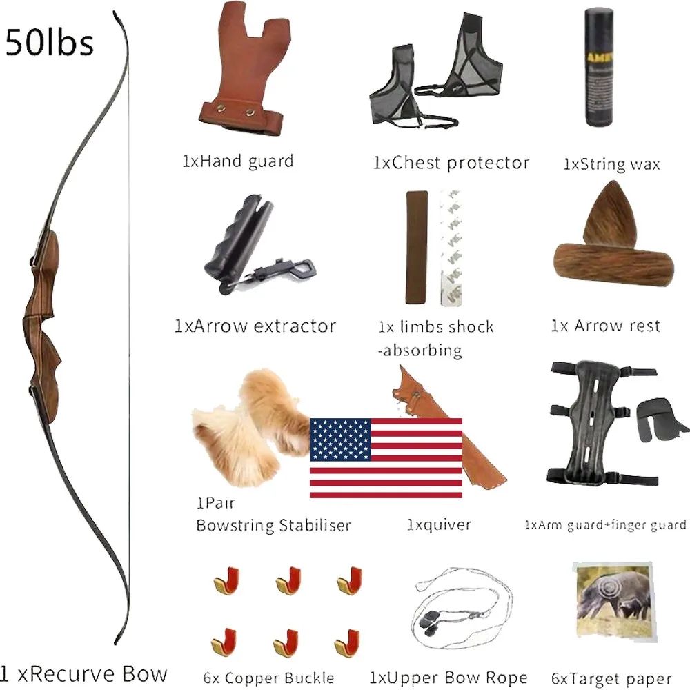 

60inch Recurve Split Bow Set 50/60lbs Right Hand ILF Detachable Wood Riser for Adults Outdoor Hunting Shooting Sports