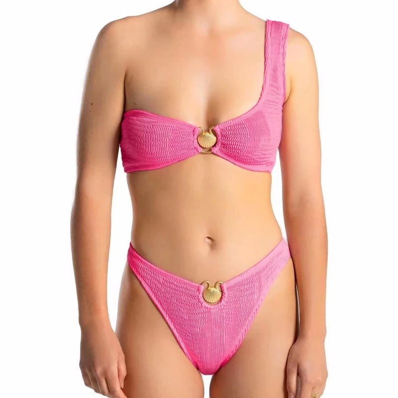 Cikini-Monochromatische bikini voor dames, badpak met speciale stoffen, Gold Shell Beach-zwemkleding, 2-delige zomerstrandkleding, badpakken Sui