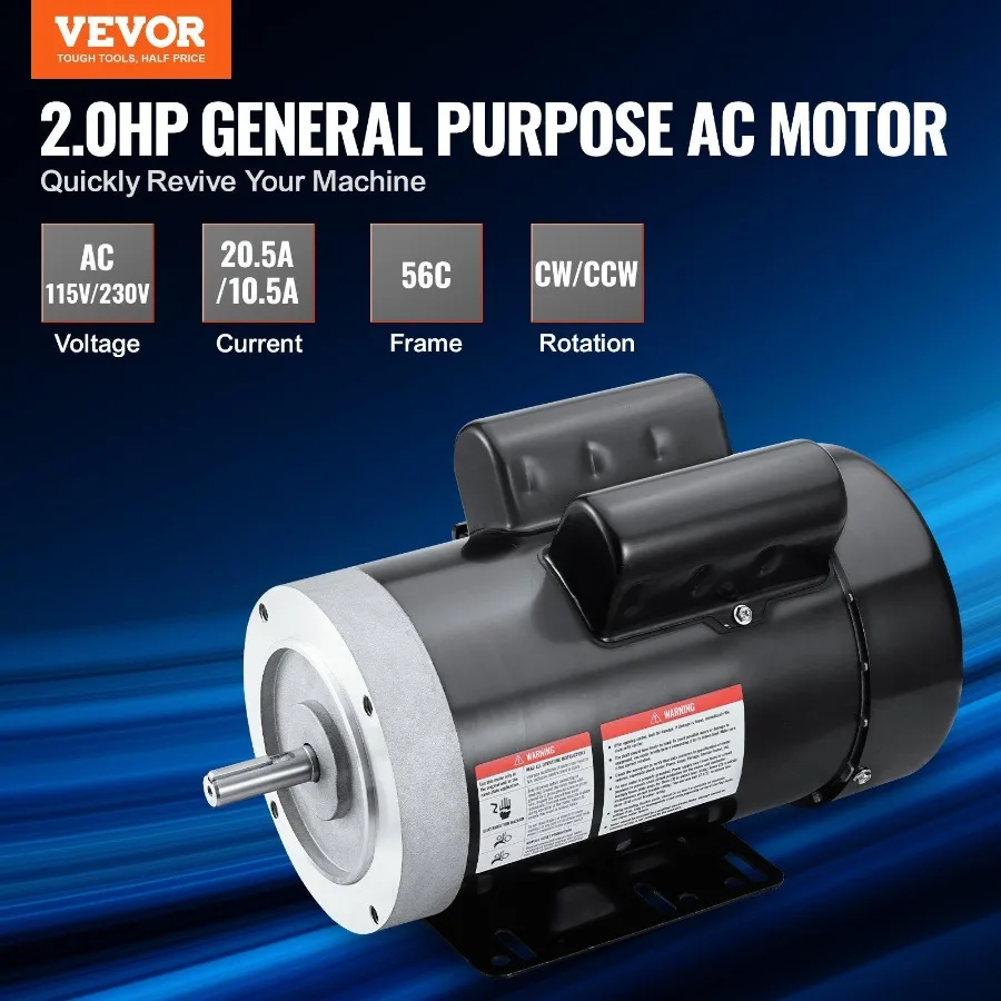 2HP محرك كهربائي 1725 دورة في الدقيقة التيار المتناوب 115 فولت 230 فولت 56C إطار محرك ضاغط الهواء مرحلة واحدة 5 8 مفتاح رمح CW CCW دوران للزراعة #2