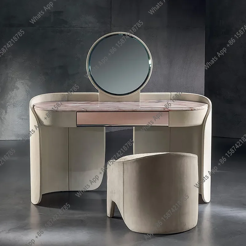 

H Italian Light Luxury High-end Bedroom Dresser Creative Villa Apartment With Mirror Microfiber Leather Makeup Table