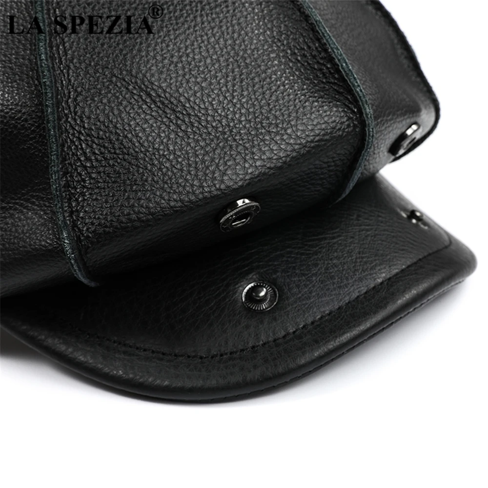 LA SPEZIA Genuine Leather Newsboy Cap Men Real Cowskin Leather Octagonal Hat Autumn Winter HIgh Quality Hats for Men Accessories