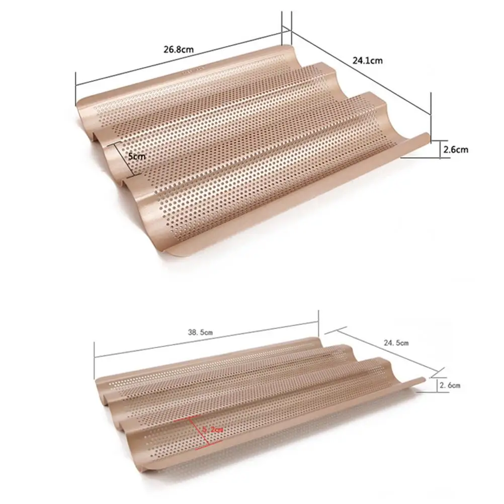 

French Bread Rack Mould Loaf Pan Baguette Tray Golden Small Pans Baking Dividers Nonstick Mold Carbon Steel Food Safe Eco