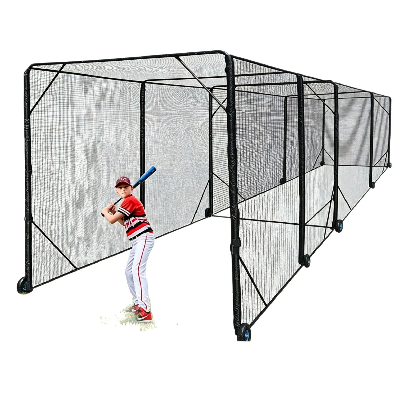 Heavy-Duty PE Baseball Batting Cage, Detachable Training Tennis Net, 2 in 1 Practice Net for Sports
