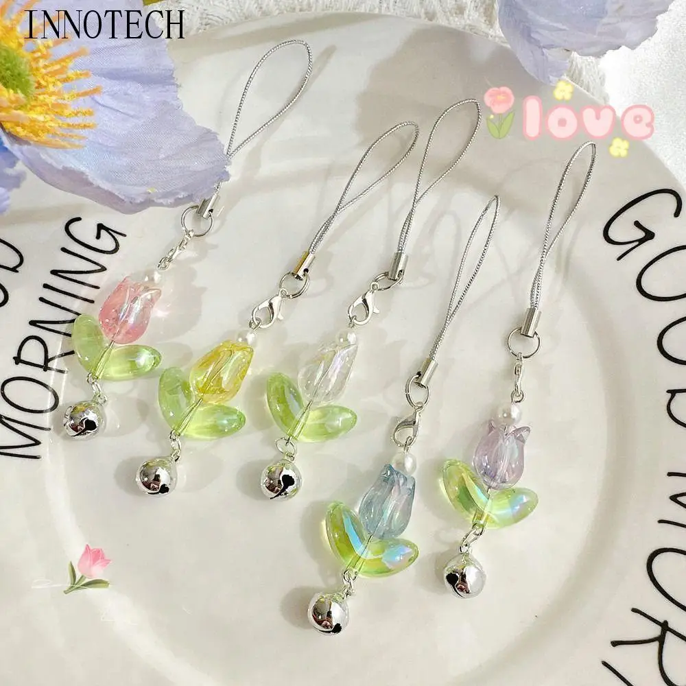 

Y2K Aesthetic Flowers Tulip Phone Charm Pendant Handmade Mobile Phone Lanyards Lovely Beaded Phone Chains Jewelry Gift