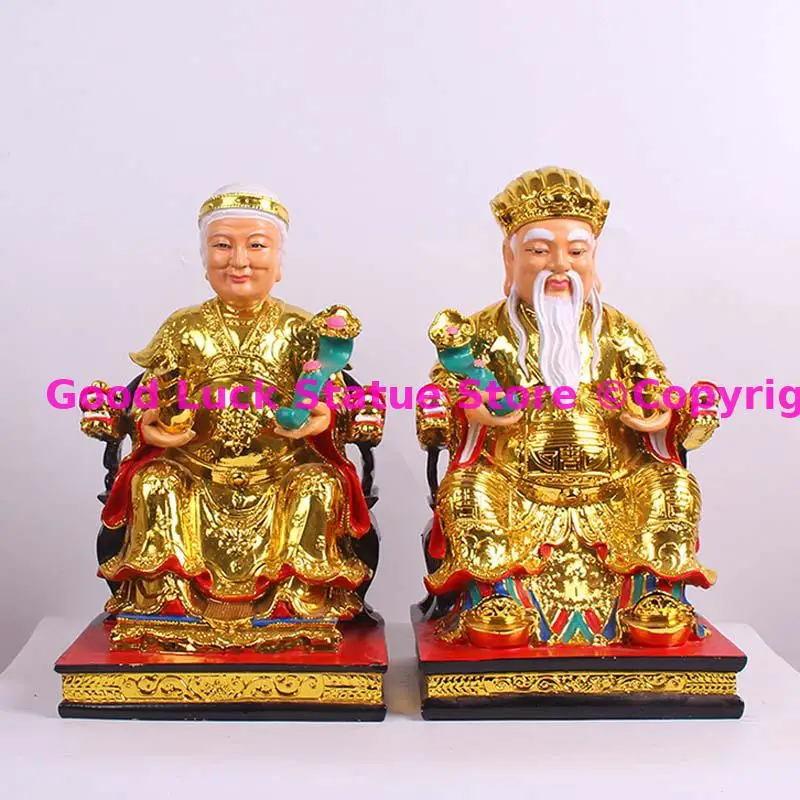 2025 Asia HOME SHOP Buddha God statue 38cm golden TU DI GONG PO God of wealth Recruit wealth Good luck Mammon statue A pair