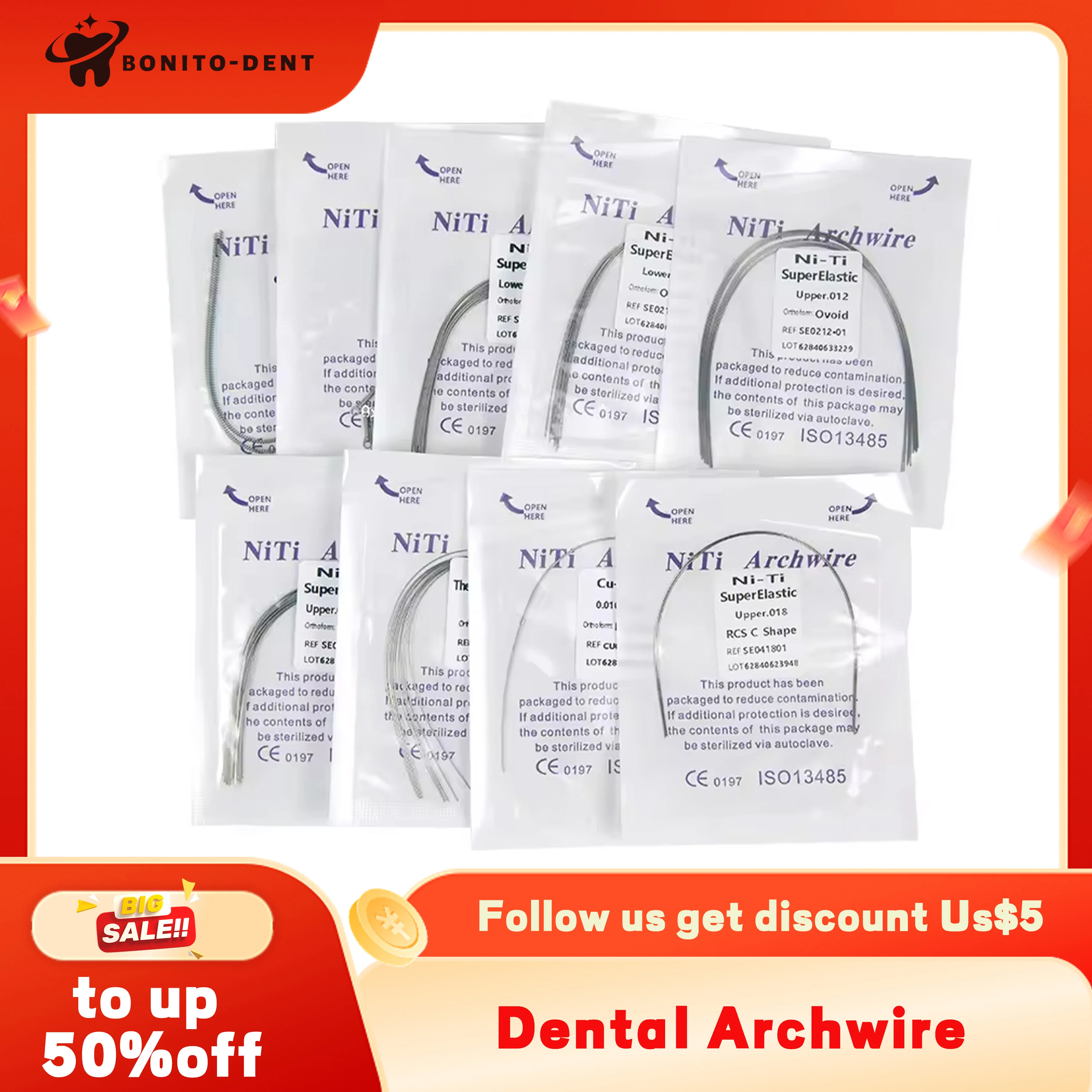 Dental NiTi Super Elastic Ovoid Archwires Round Rectangular Upper Lower Arches Wires Dentist Materials