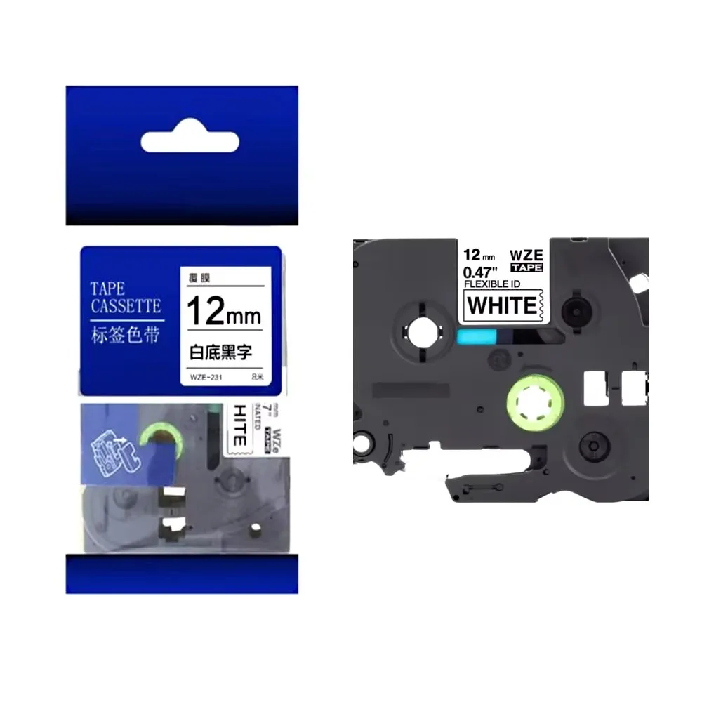 

Этикетки Wze-231, 6-9-12 мм, совместимые с B-Rother tzTape, ламинированная лента, черный текст на белом фоне, для этикетировочных машин P-Touch.