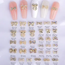 10PCS Alloy Bow Nail Charms Gold Bowknot Crystal Decoration 3D Rhinestone Nail Parts Gem Stones Supplies DIY Manicure Design#10