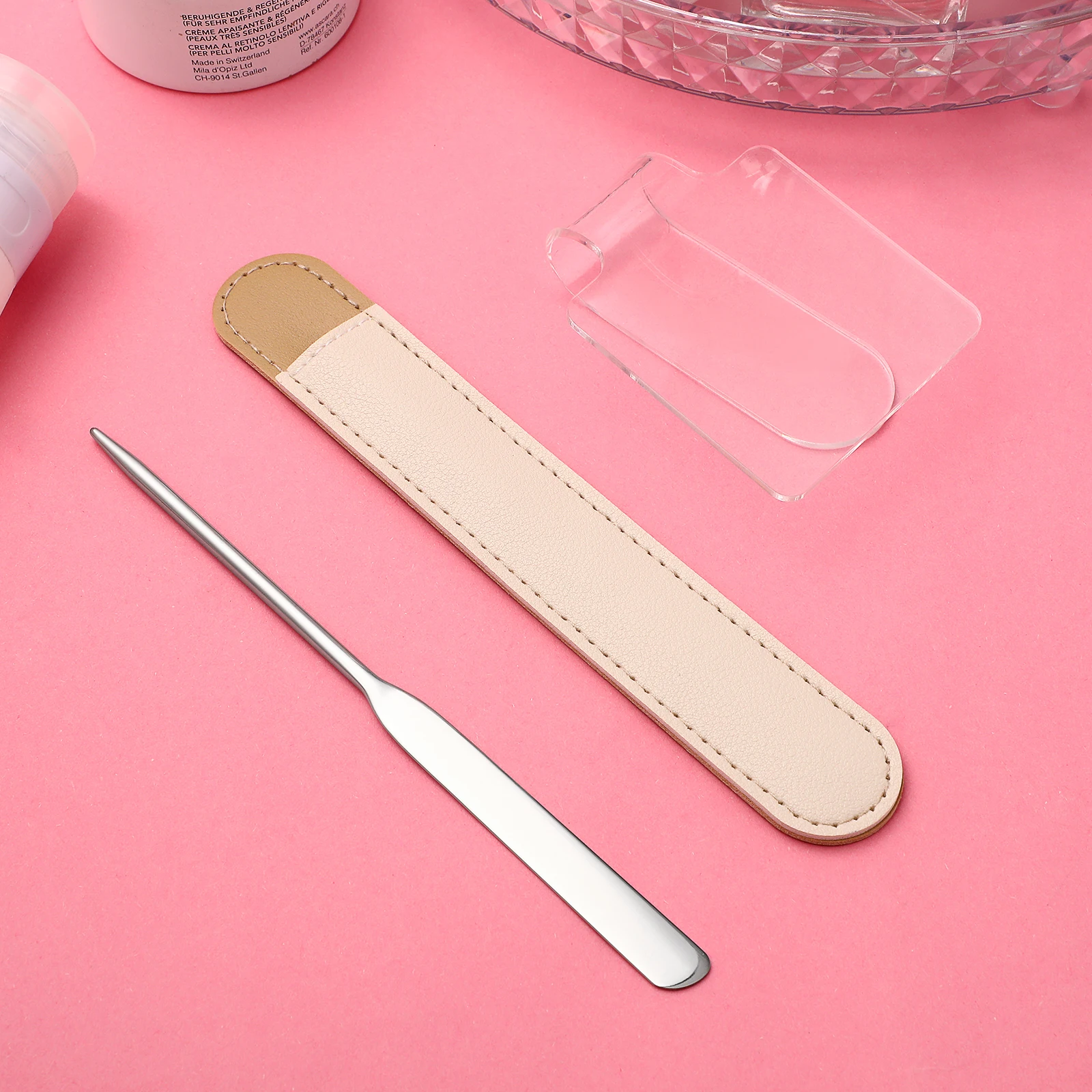 Miscelazione del trucco Tavolozza di miscelazione del trucco Scheda acrilica portatile Fondamenti Creme Liquidi Spatola in acciaio Vassoio per artista