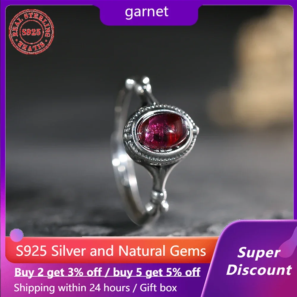 Natural Mineral Stone Purple Garnet Women's Ring s925 Pure Silver Ring Wedding Fashion Boutique Jewelry Accessories Gift