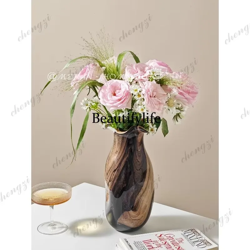 E182 French retro style brown glazed living room flower arrangement hydroponic decorative flower ornament