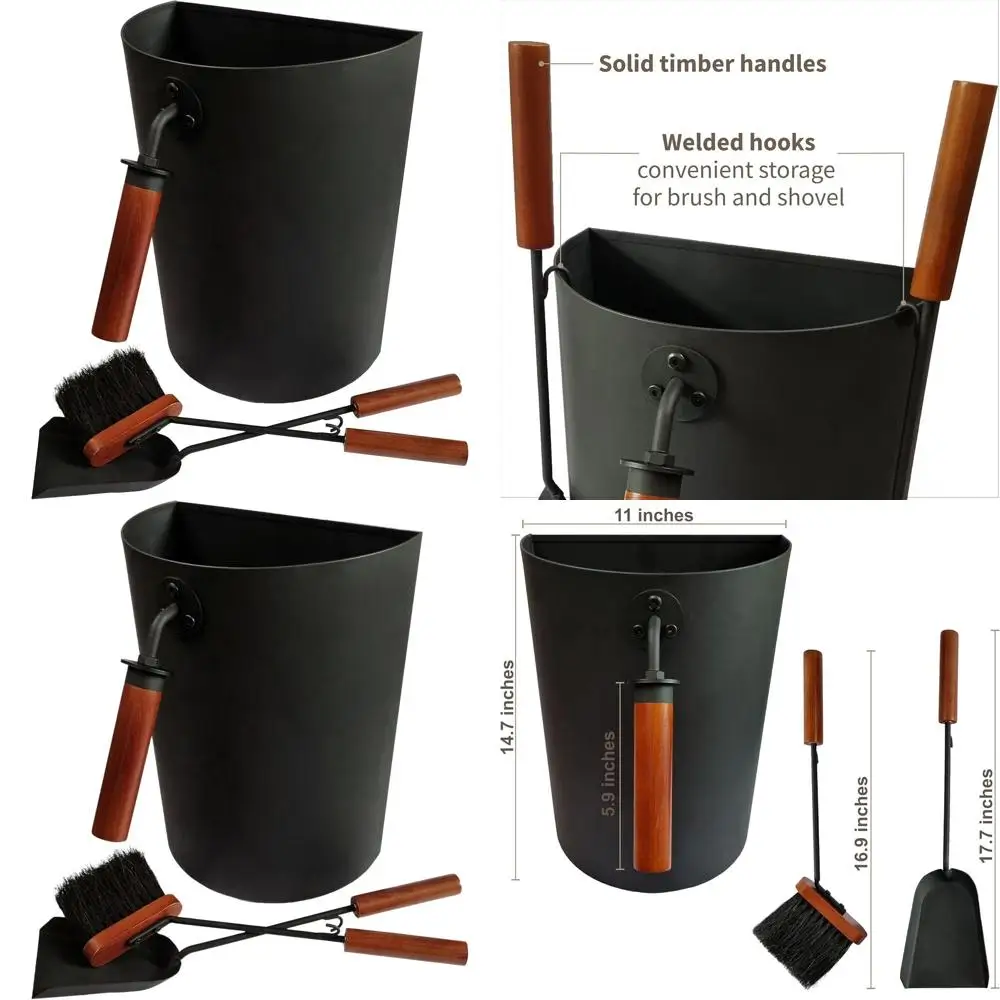 

Compact 3.5 Gallon Ash Bucket Set with Tools for Fireplace, Outdoor Fire Pits, and Stoves