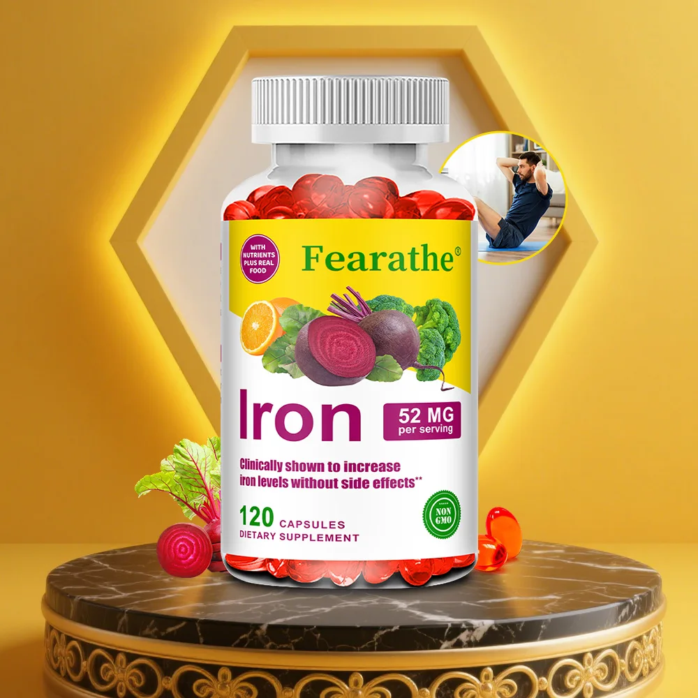 Iron Supplement 52mg with Real Food Nutrients Beet Root Vitamin C for Energy Blood Health Anemia Support for Women Men