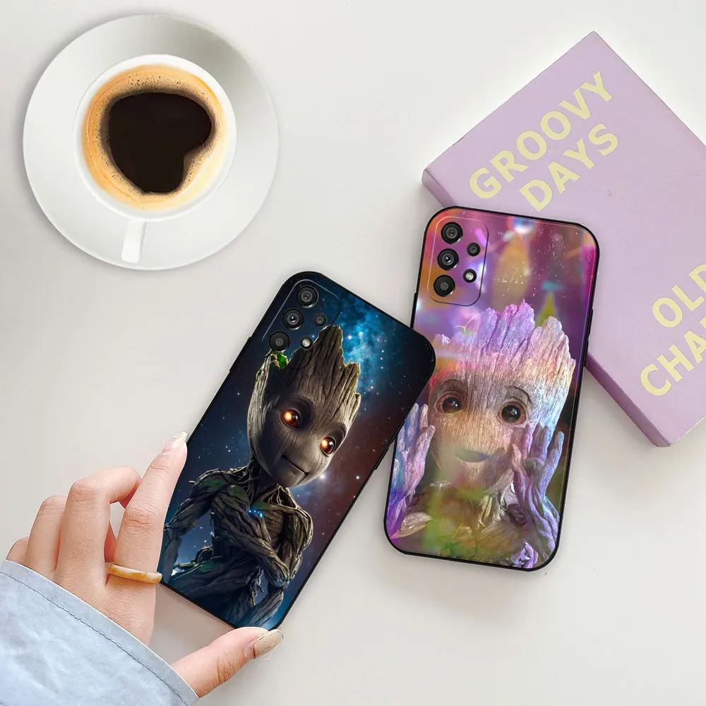 Marvel Cute Funny Baby Iam Groot Case For Samsung Galaxy A55 A54 A53 A52 A52S A51 A73 A72 A71A42 A35 A34 A33 A32 A31 Black Cover