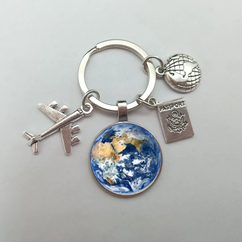 new world map keychain travel exploration exploration glass dome convex plane charm pendant keychain men and women gifts