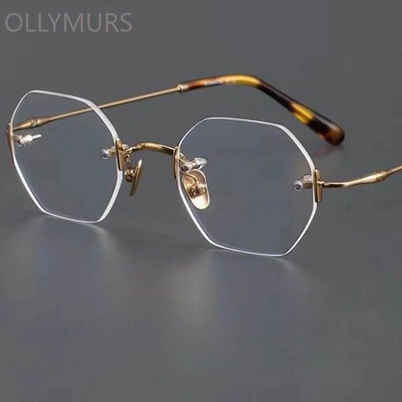 

OLLYMURS очки без оправы из чистого титана, многоугольные очки для мужчин и женщин, оправа для очков по рецепту, очки размера Smaill ZY009