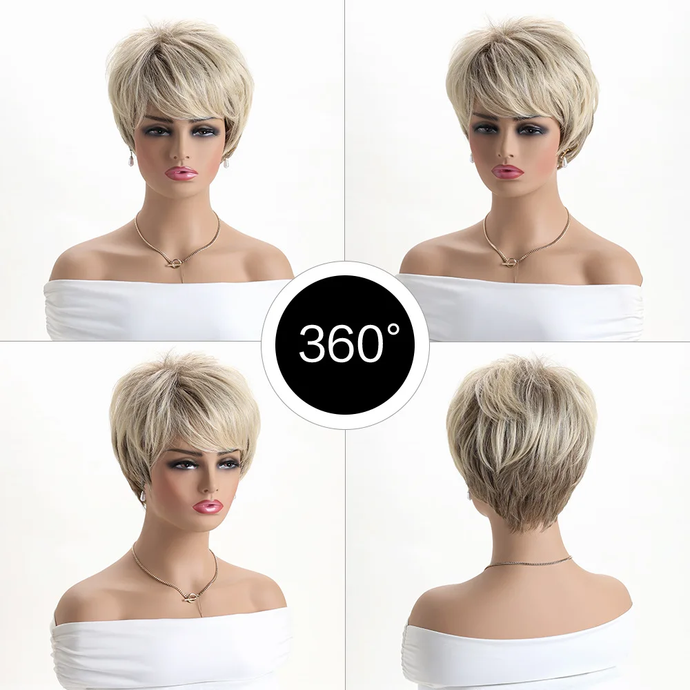 شعر مستعار اصطناعي قصير أشقر مستقيم بوب هيربيسي ذو مظهر طبيعي للنساء أزياء الحفلات التنكرية للاستخدام اليومي #2