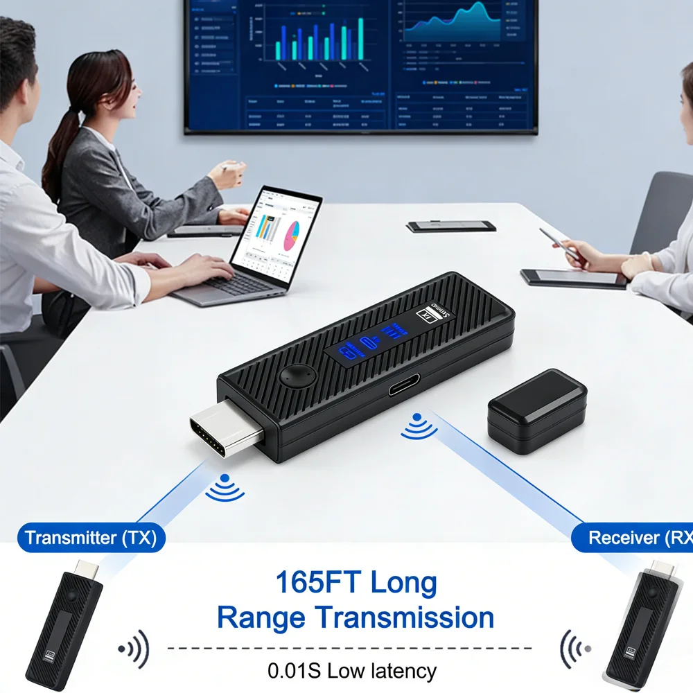 Portable Wireless HDMI Adapter, No Driver No APP, 60M Long Range Wireless Video Transmitter for Laptop, Smartphone to TV Monitor