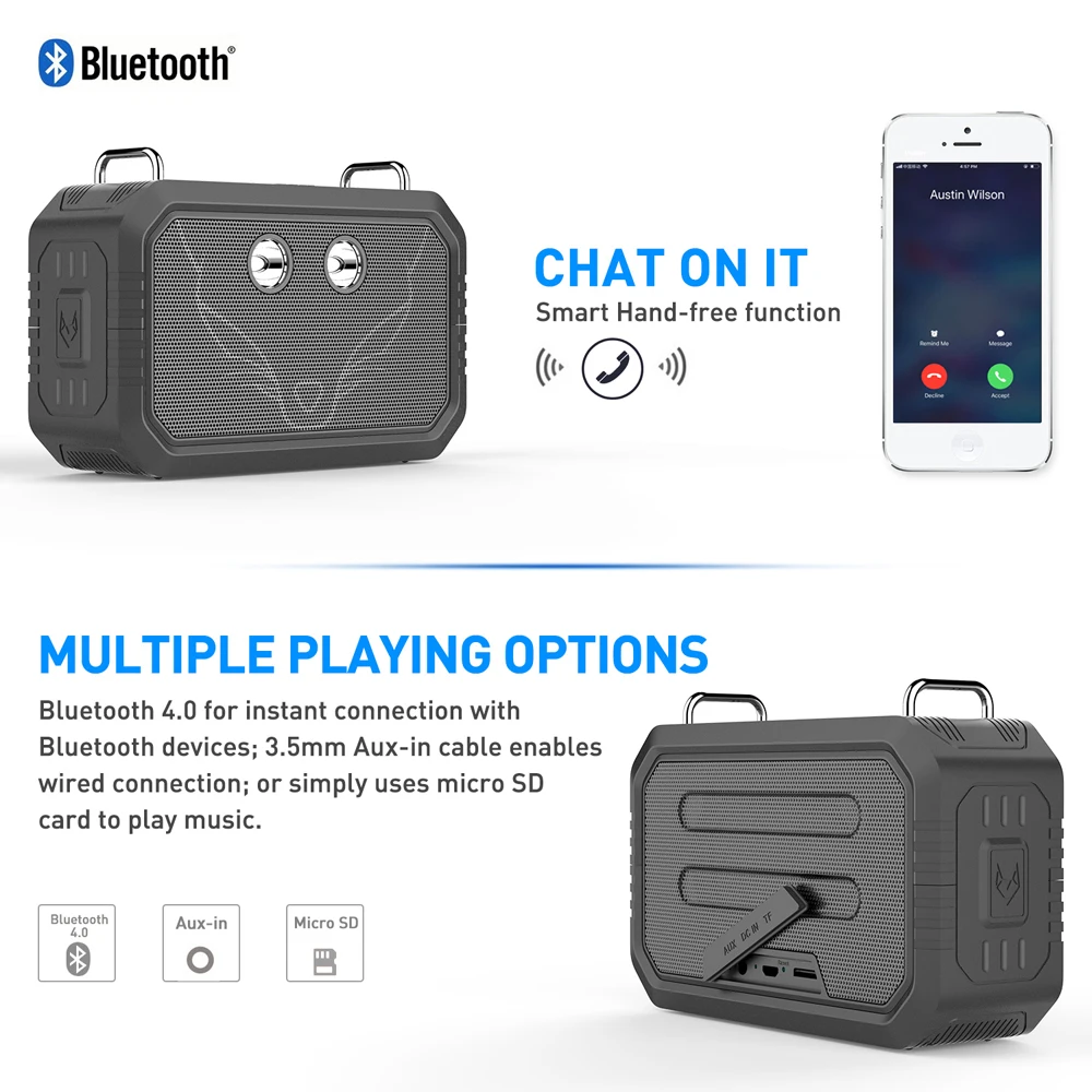 DOSS Traveller Altoparlante Bluetooth, Cassa Audio Portatile Impermeabile IPX6 per Esterni, Cassa Audio Stereo e per Bassi da 20W, Abbinamento Wireless Reale di Altoparlanti Bluetooth