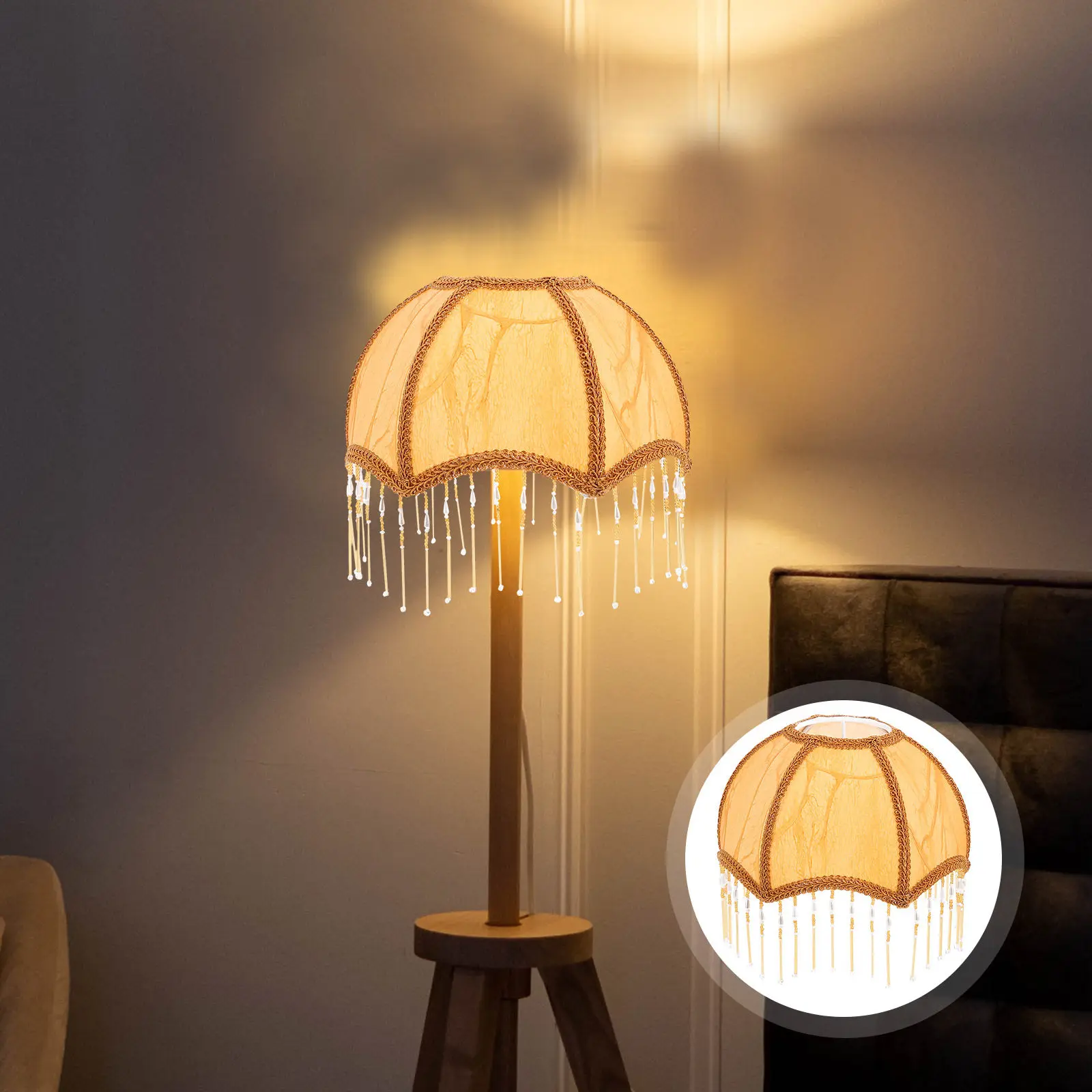 

Тканевый абажур E27, светло-коричневый, в европейском ретро-стиле, с бахромой и кистями, для настольной лампы, подходит для напольного светильника