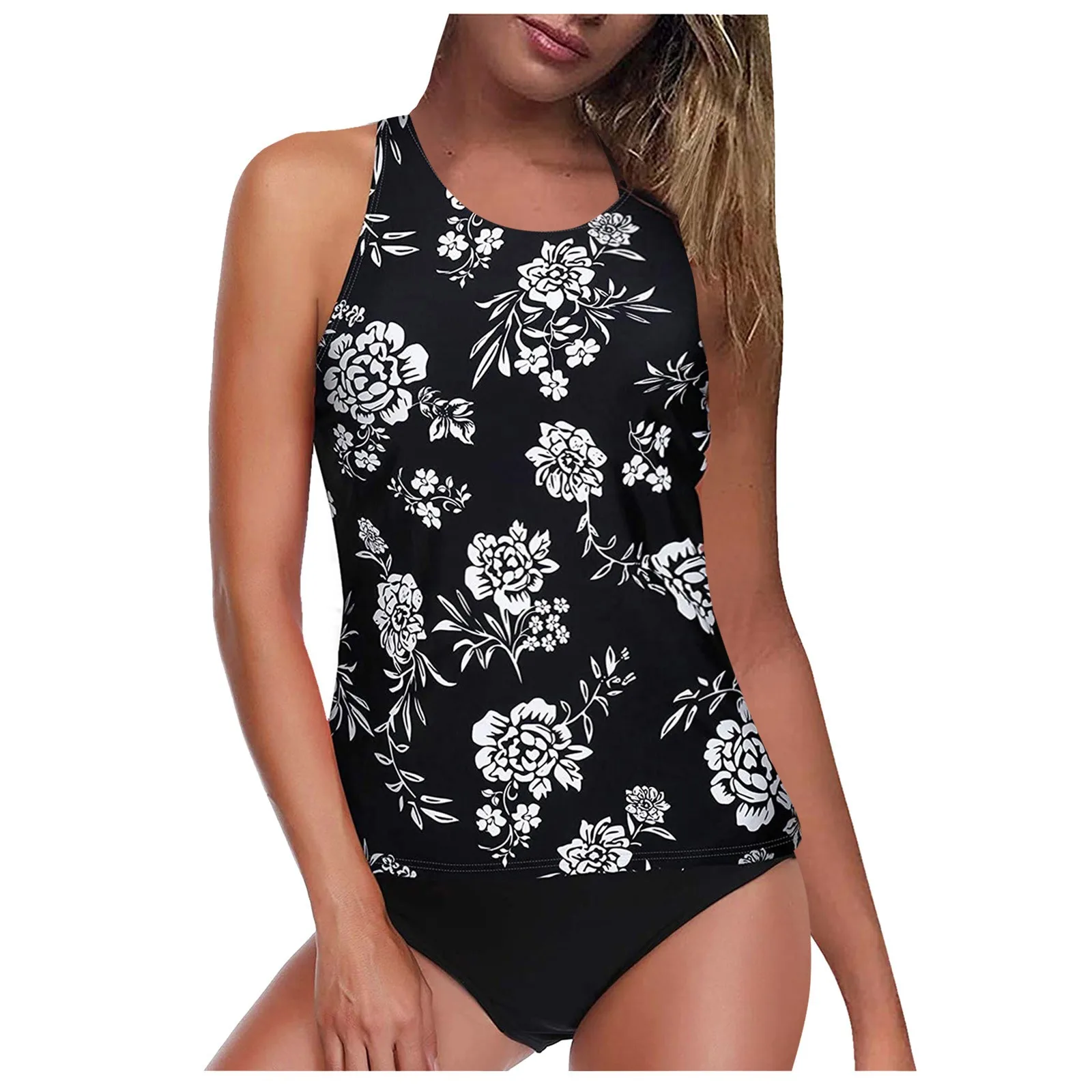 Maiô tankini feminino, controle de barriga, cintura alta, conjunto de roupas de duas peças, maiô verão, biquíni