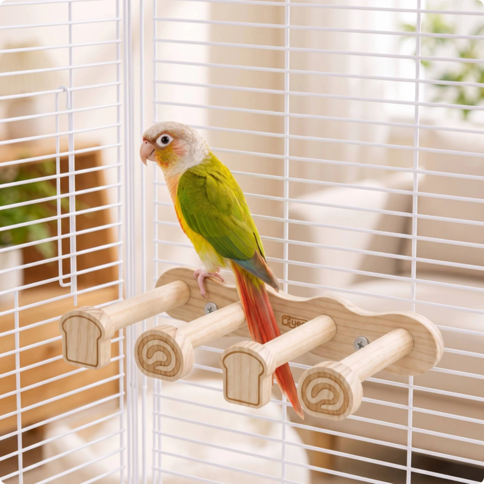 Climbing Perch with Ladder Natural Wood Bird Cage Ladder with Rungs Wooden Bird Perch with Rungs Screw-Mounted Pet Accessory