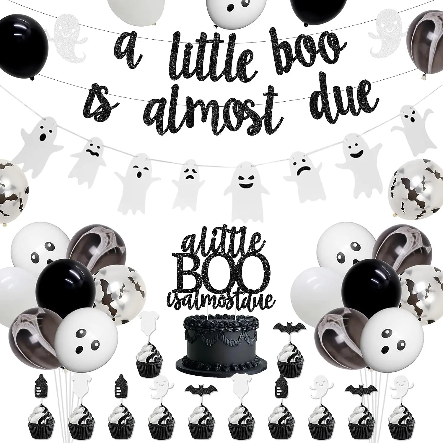 A Little Boo Is Almost Due Baby Shower Decoration Boy Black White Halloween Baby Shower Supplies Little Boo Banner Ghost Garland