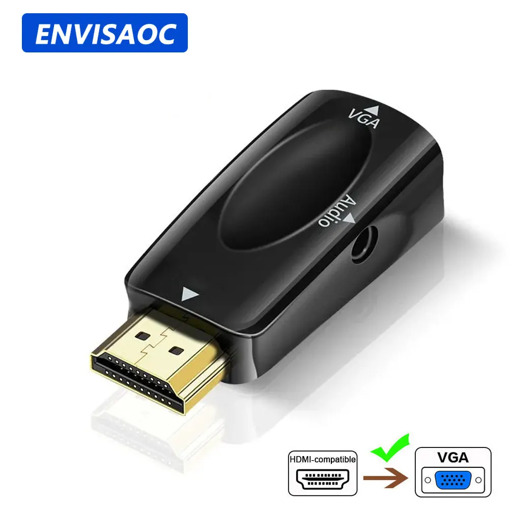 HDMI-compatible to VGA Converter Male To Famale Adapter 3.5 mm Jack Audio FHD 1080P For PC Laptop Tablet TV monitor projector