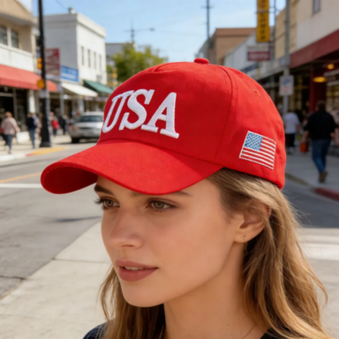 Modische USA-Buchstaben Bestickte Baseballkappe für Männer und Frauen Amerikanische Flagge Patch Verstellbare Patriotische Vatertagsmütze für Outdoor Casual Alltag – Detail 20
