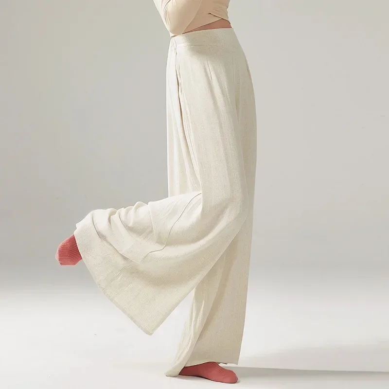 سراويل الرقص الحديثة سحابة القطن والكتان السراويل الخريف والشتاء متعددة الاستخدامات لون الكتان الجديد فضفاضة التدريب السراويل واسعة الساق