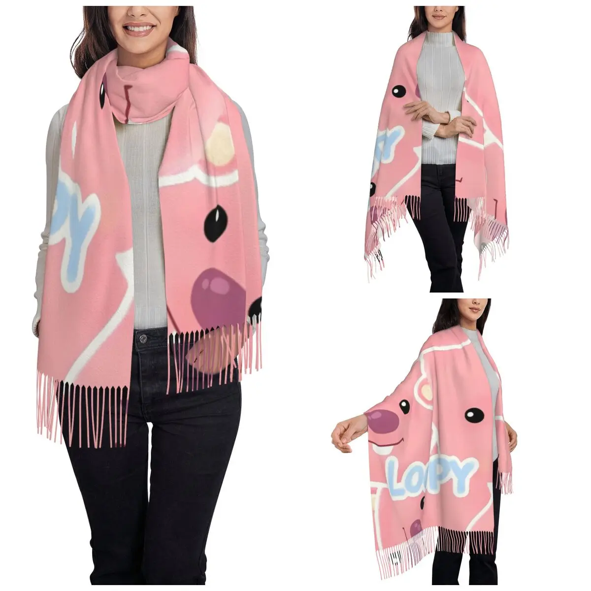 Womens Scarf with Tassel Zanmang Loopy Cartoon Long Winter Warm Shawl Wrap Cute Kawaii Gifts Cashmere Scarf