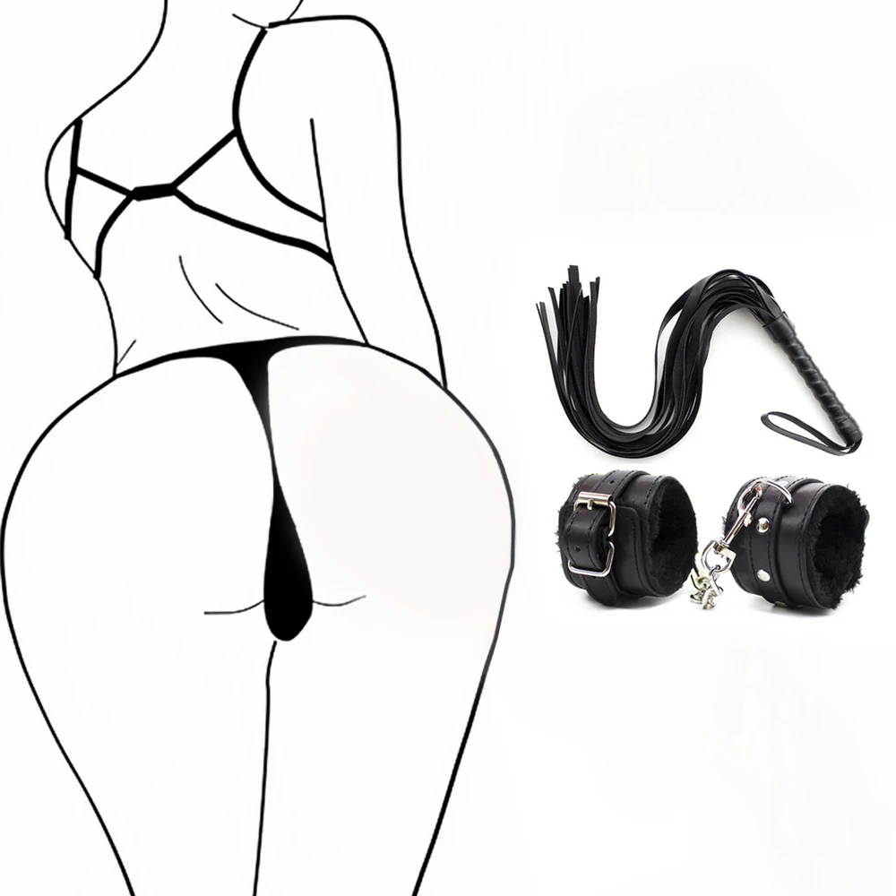 BDSM lederen zweep pluche sex handboeien volwassen spelset spanking terughoudendheid pijn-stimulerende seksspeeltjes