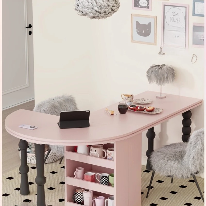 

Small apartment dining table rectangular pink desk semicircular art dopamine furniture