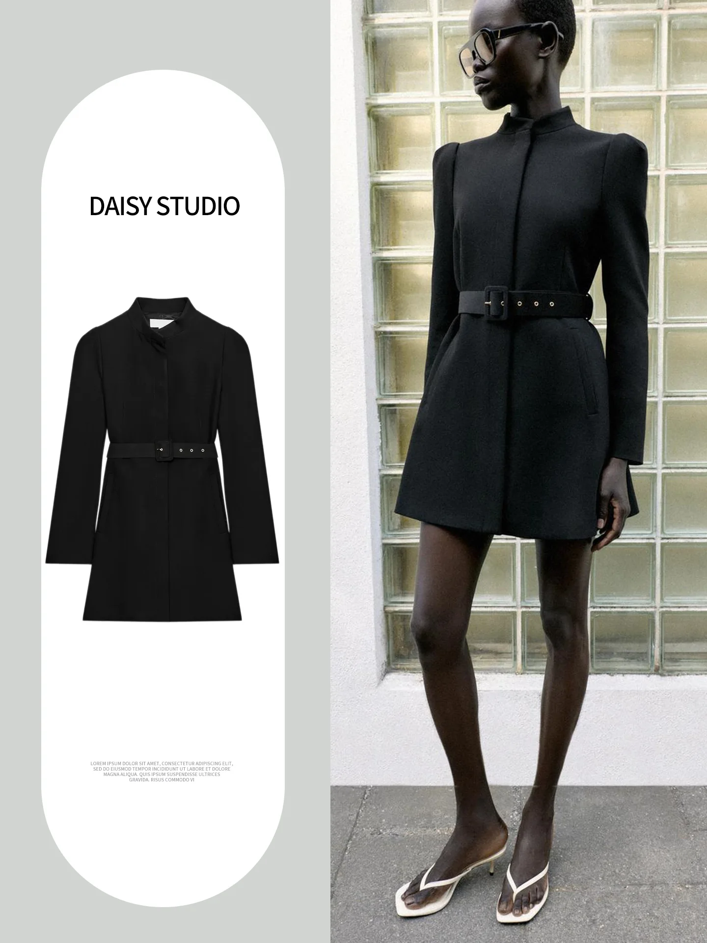 New Autumn Women's Long Bubble Sleeve Suit Jacket Collared with Belt Commuter Style Fashionable Women's Polyester Coat