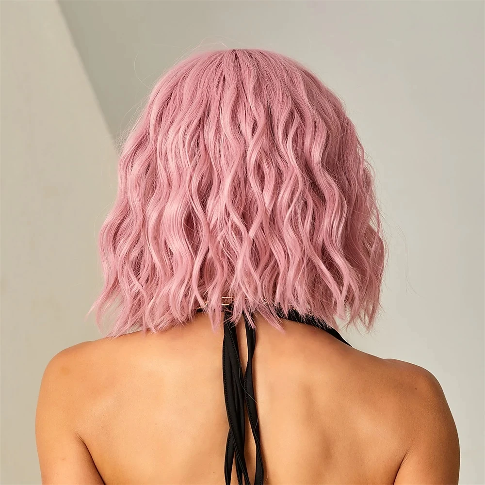 Pink BOB Costume Wigs Short Natural Wave Hair Synthetic Wig For Women Party Daily High Density Heat Resistant Hair Wigs