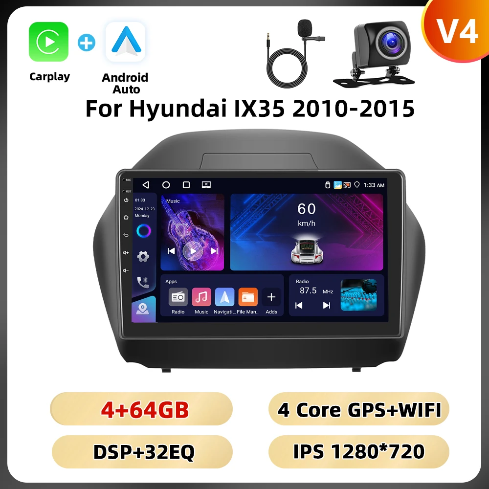 Podofo 10.1 ''Android Autoradio Voor Hyundai Ix35 2010-2015 Multimediaspeler Spiegel Link Wifi 4G Gps Android Auto Carplay Fm Rds