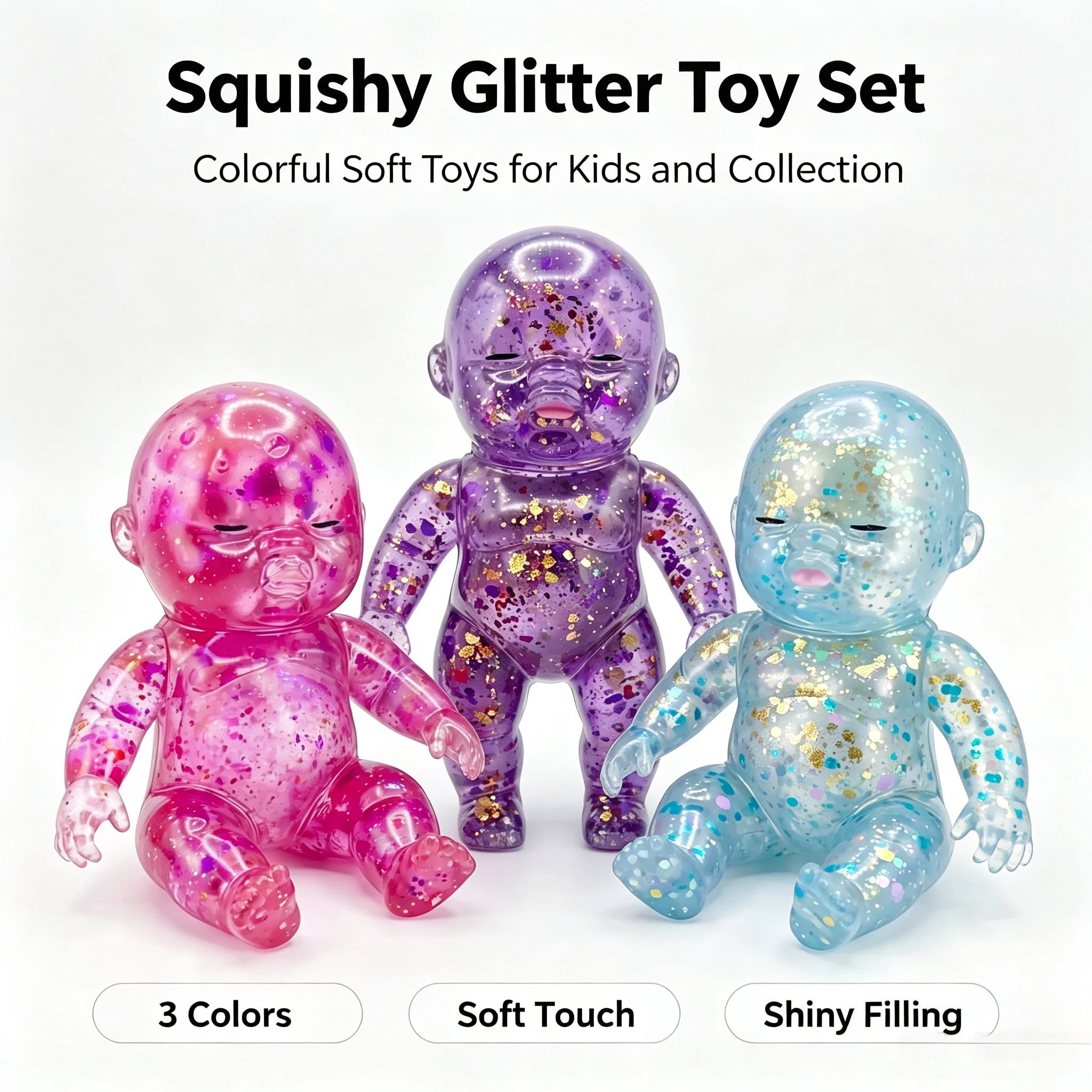 Slow Rebound Squishy 1pc Glitter Silicone Baby Squeeze Toys Stress Relief Fidget Toys Soft Satisfying Texture For Toddler Kids