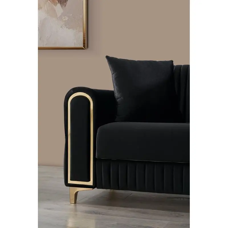 أريكة سرير مخملية حديثة قابلة للتحويل، منجدة بالخشب والحديد، لون أسود، مخزون CA #6