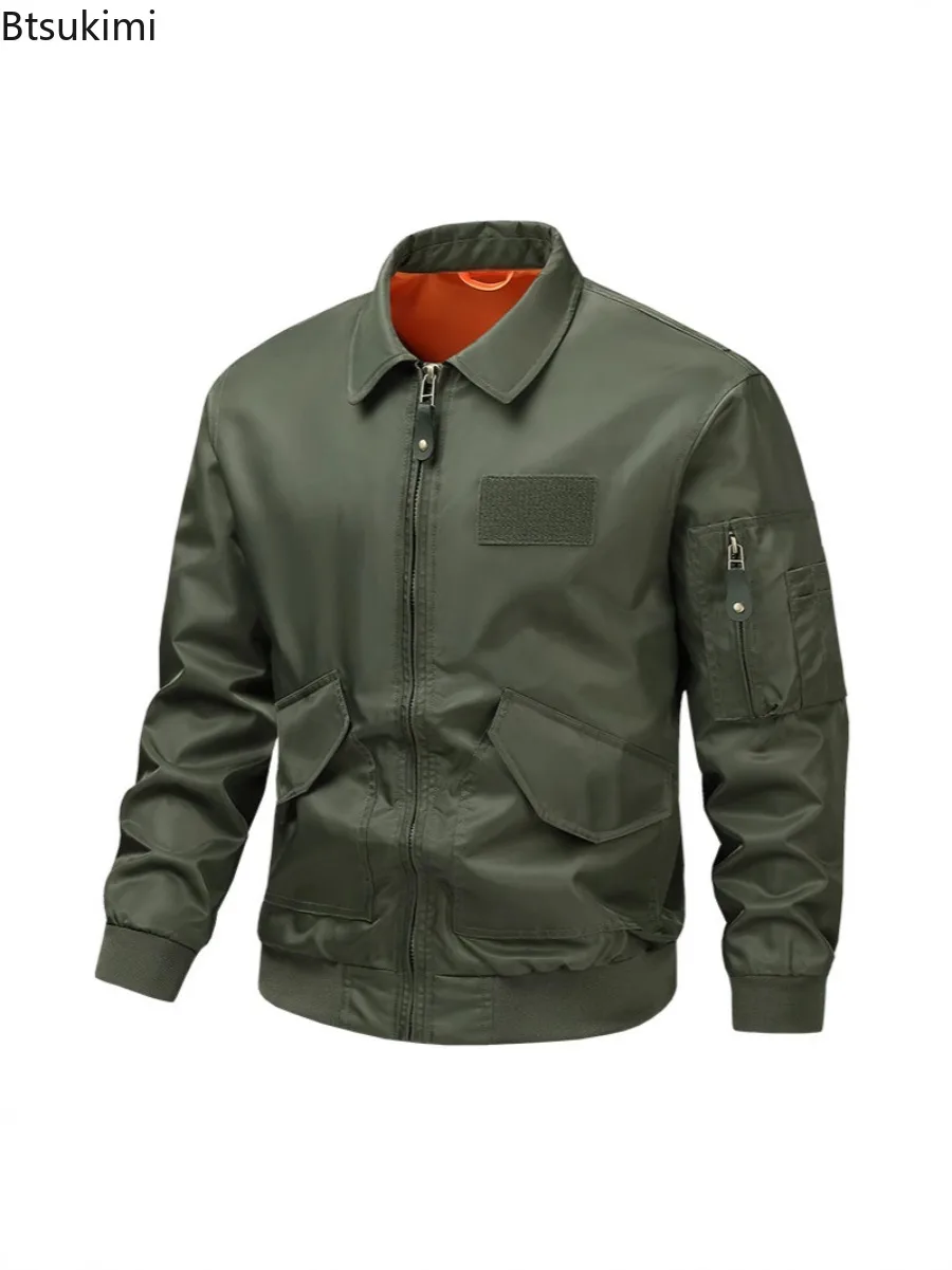 Spring Autumn New Men's Vintage Bomber Jackets Stand Collar Zipper Pockets Men Casual Thin Coats Fashion Pilot Windbreak Jackets
