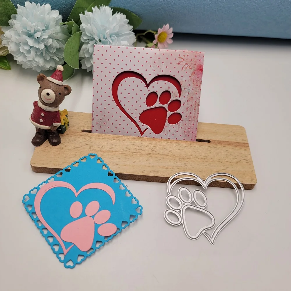 Paw Cutting Dies Heart Dies Dog Paw Die Cat Paw Die Cuts for Scrapbooking Background Manual Album Decor for Paper Card Pet Paws