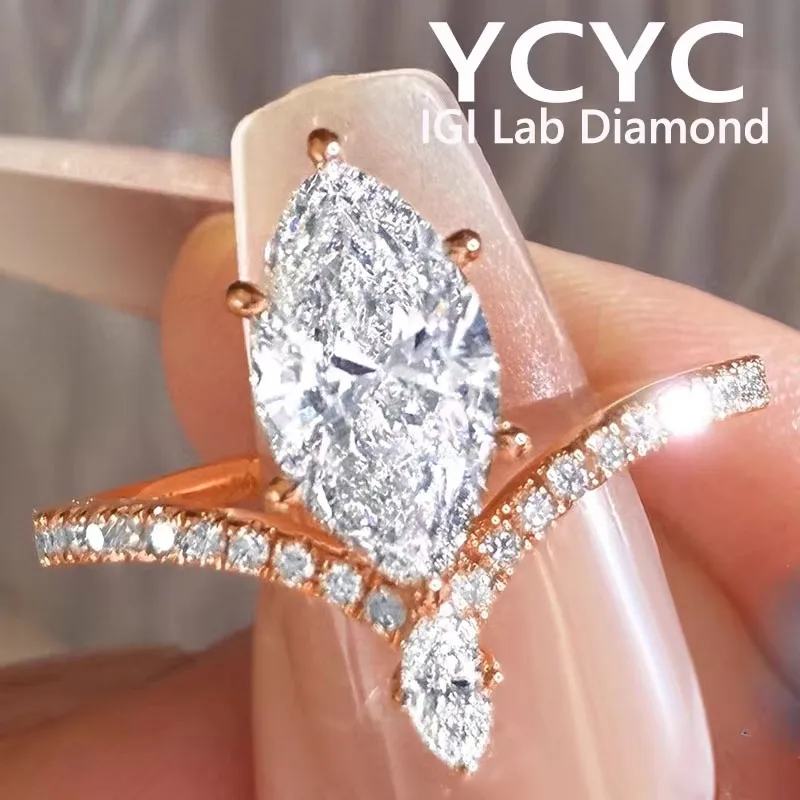 14K Rose gold  Marquise  IGI certificate Lab Grown Diamond Rings for WomenProposal Wedding Bride Jewelry fashion jewelry 