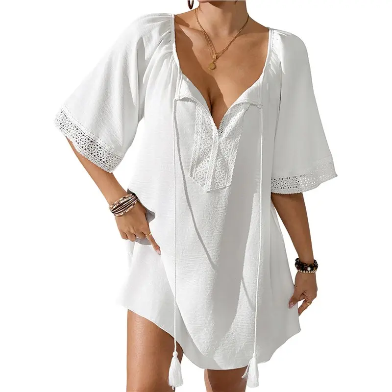 

Женское пляжное платье-накидка CYL с кружевным вязаным узором и V-образным вырезом для купальников