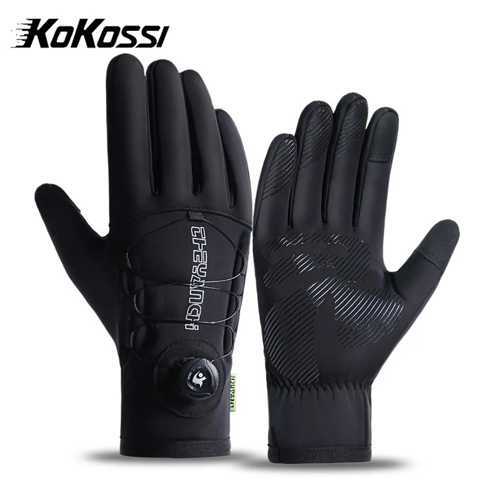 KoKossi Men Winter Waterproof Cycling Gloves Thermal Full Finger Touch Screen Fleece Gloves Non-slip Warm Windproof Motorcycle