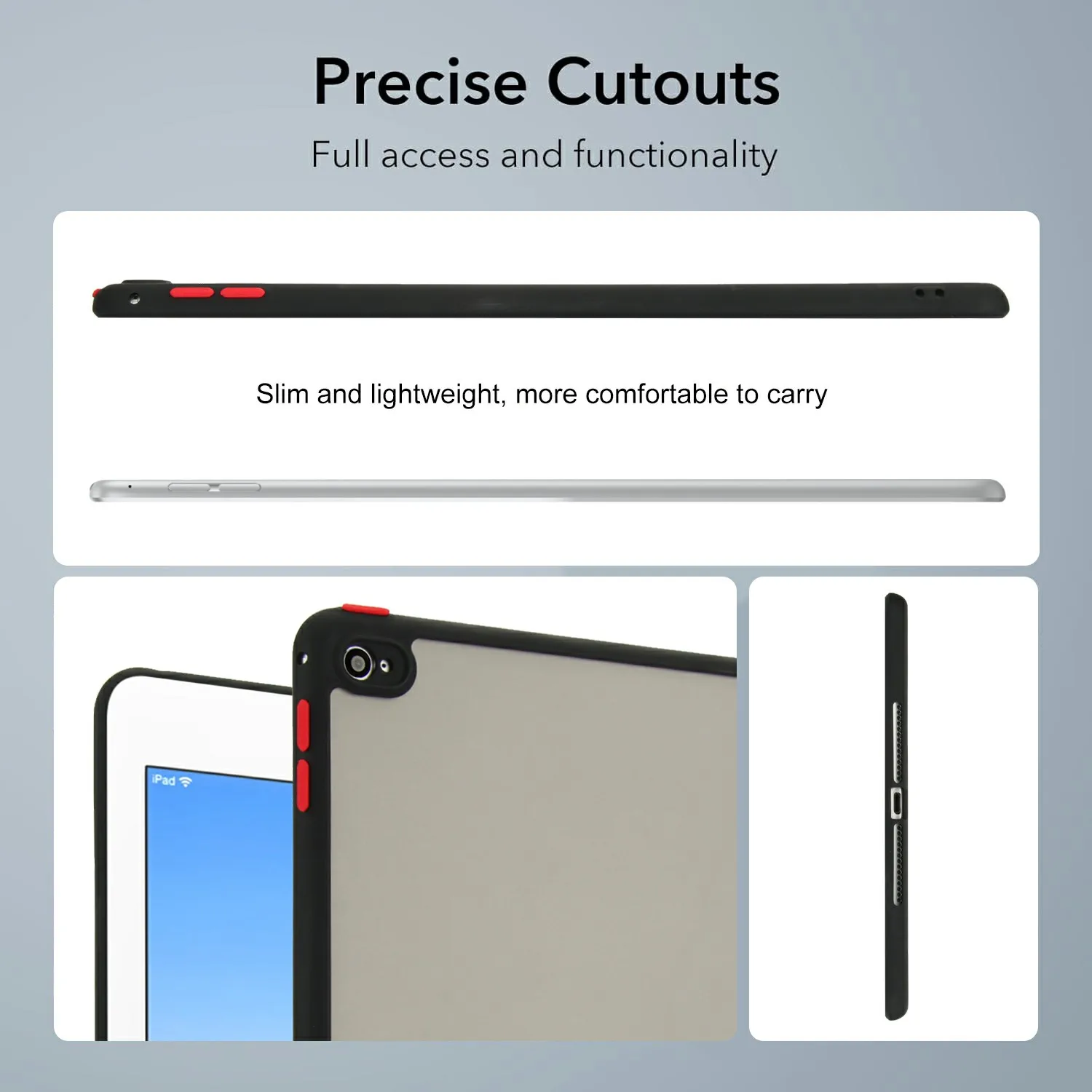 For iPad Air 2 Case Skin Touch Matte Acrylic TPU Shockproof Tablet Cover - Black
