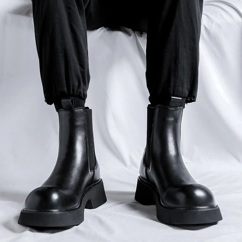 

Мужские роскошные модные ботинки «Челси», черные оригинальные кожаные туфли, вечерние ковбойские ботинки на платформе, красивые мотоциклетные массивные botas hombre