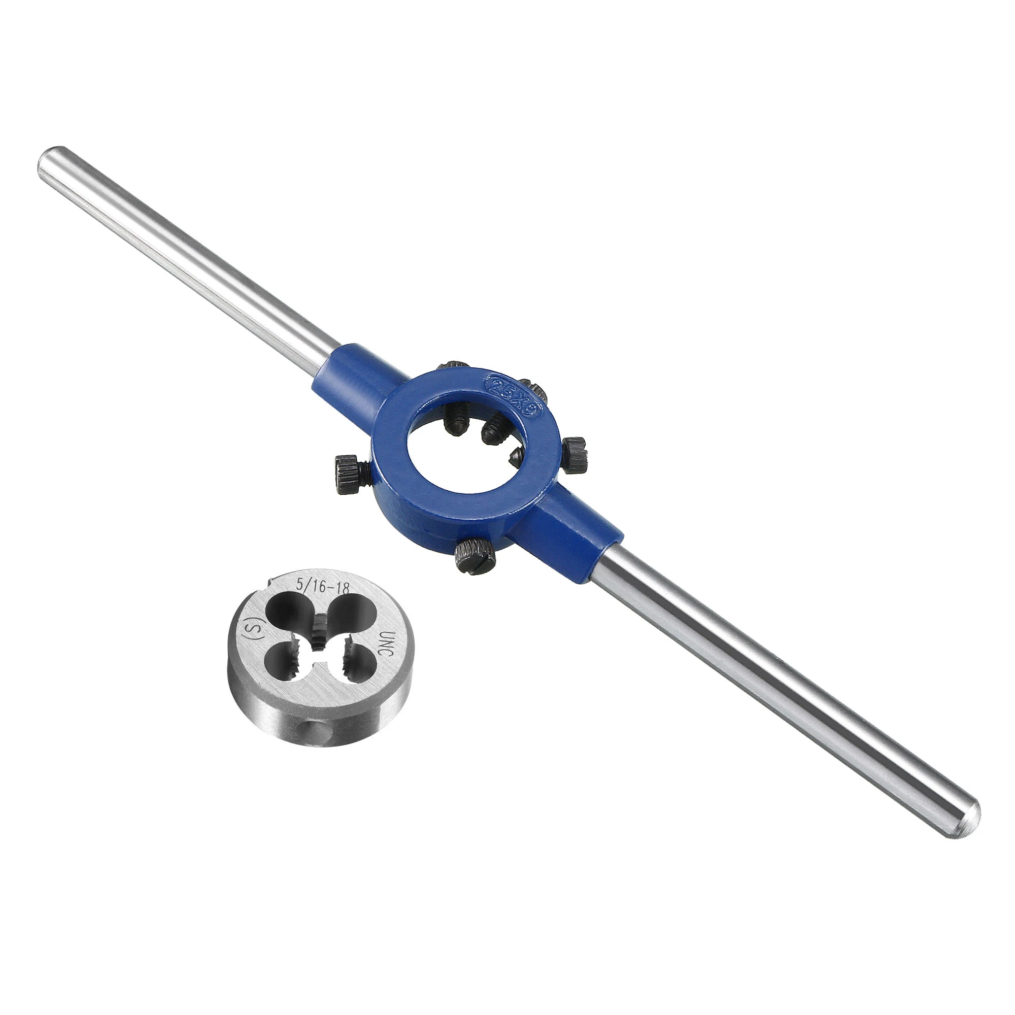 

Uxcell Round Die Stock Handle Wrench Set 5/16-18 UNC Threading Die and 25mm Die Holder with 5 Adjustable Screws