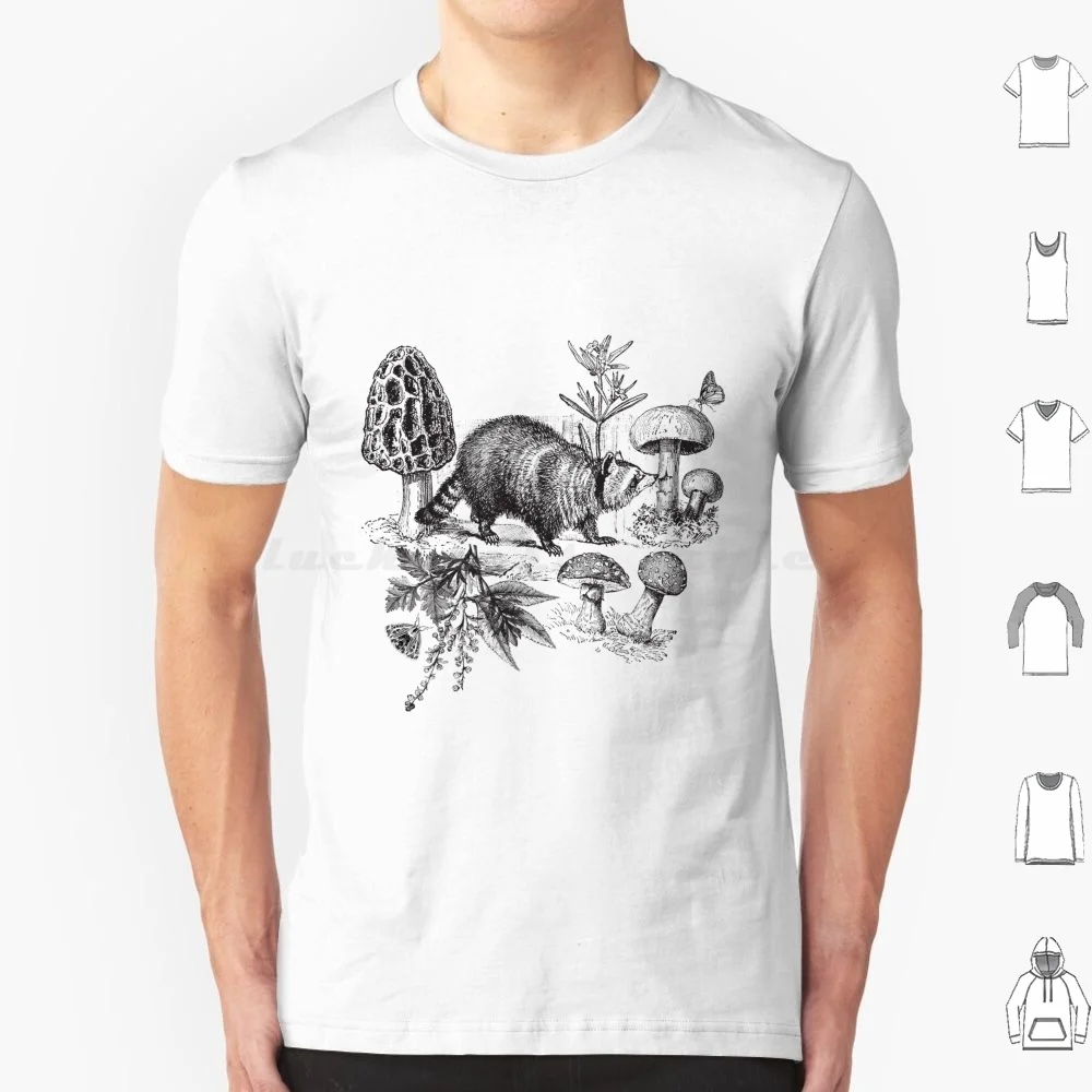 Camiseta Indiana Forest de algodón para hombre y mujer, estampado DIY, mapache, Indiana, setas, hongo morel, naturaleza, vida silvestre