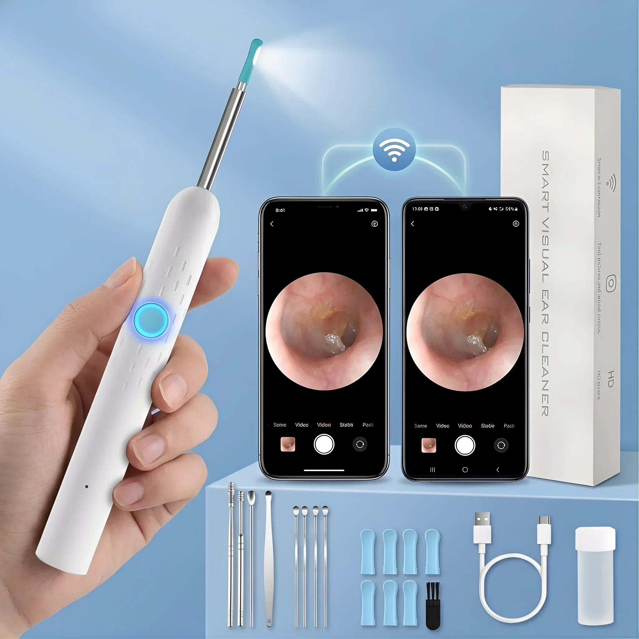 Wireless Visual Ear Cleaner with Camera Safe Ear Wax Removal Otoscope Kit with LED Light Silicone Tip Ear Cleaning Tool for Ho