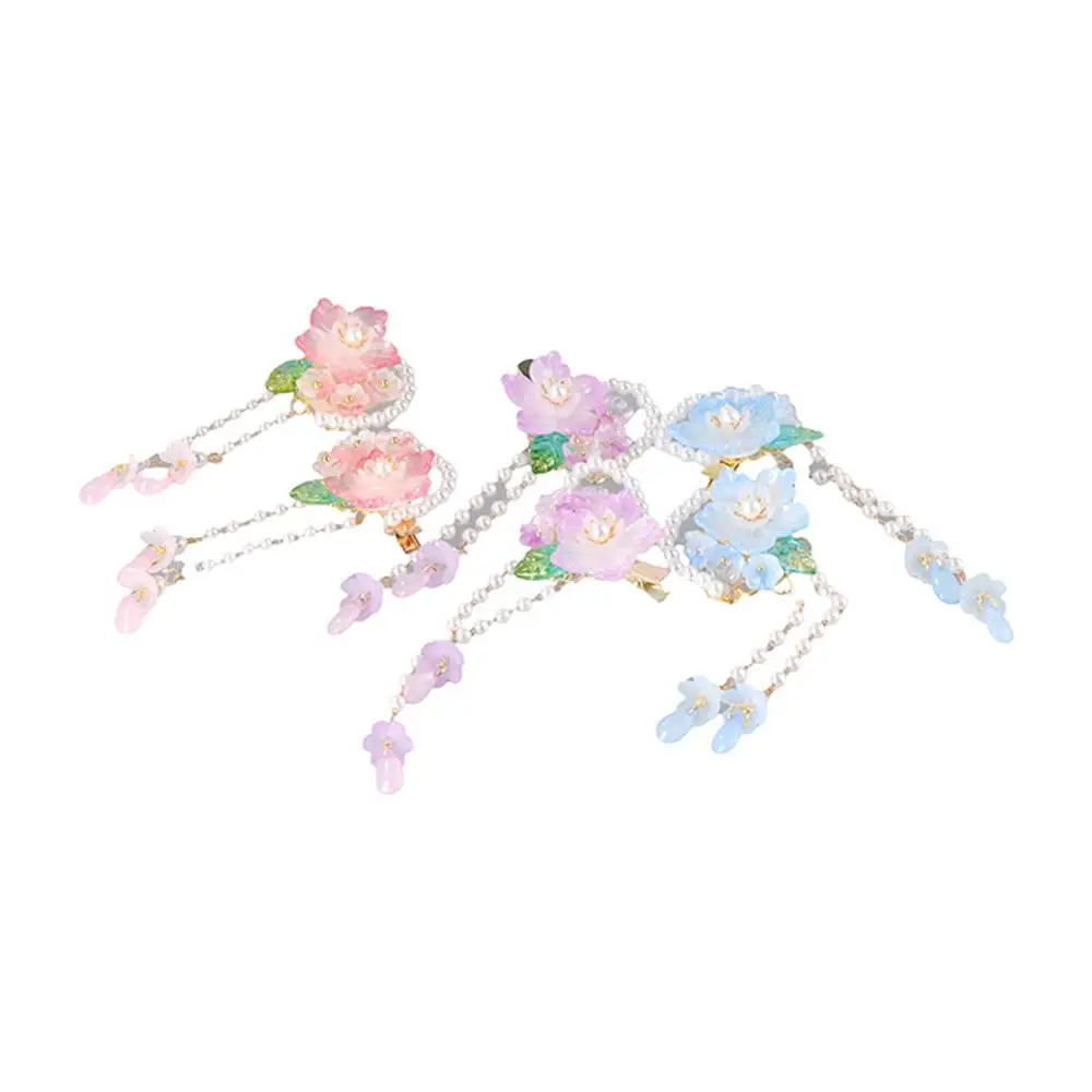 Hair Clip Cute Chinese Style Hanfu Girls Tassel Side Clip Pearl Barrette Flower Hairpin Hair Accessories
