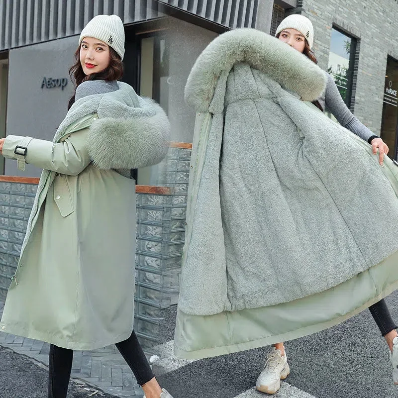 2022 New Detachable Snow Wear Long Parkas Winter Jacket Women Clothes Hooded Parka Female Fur Lining Thick Warm Student Coats